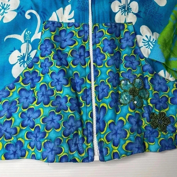 3 FOR $15 VTG Vanity Blue Green Mixed Floral Print Lined Hooded Jacket Size S - Picture 2 of 9